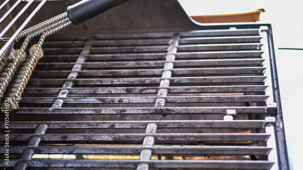 Outdoor Cooking. Grilling Dinner on Two-Burner Gas Grill Outdoor Cooking. Grilling Dinner on Two-Burner Gas Grill