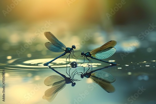Dragonfly pair laying eggs