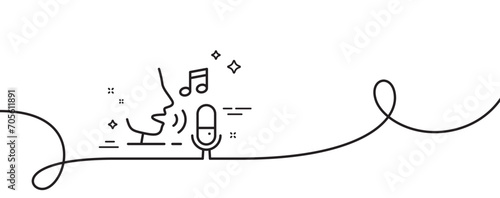 Microphone line icon. Continuous one line with curl. Studio mic sign. Voice record device symbol. Microphone single outline ribbon. Loop curve pattern. Vector