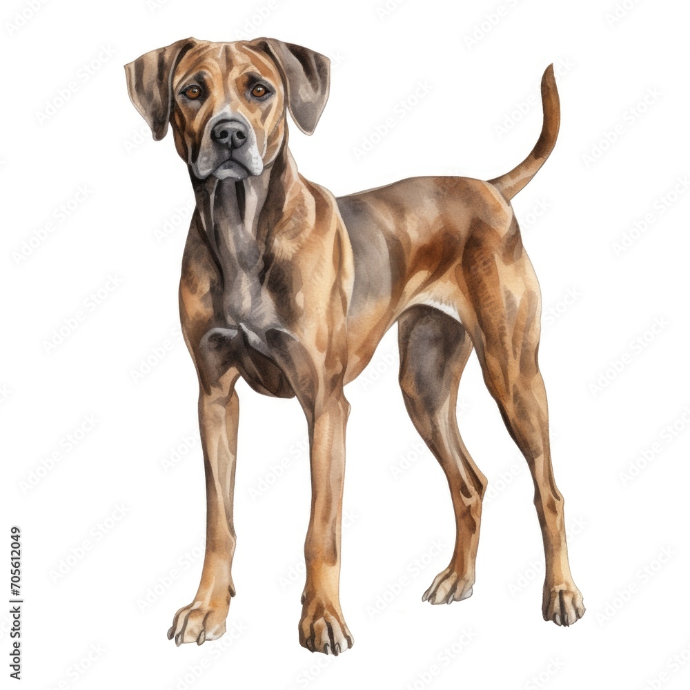 Plott Hound dog breed watercolor illustration. Cute pet drawing isolated on white background.