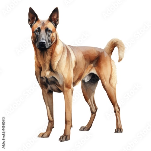 Malinois dog breed watercolor illustration. Cute pet drawing isolated on white background.