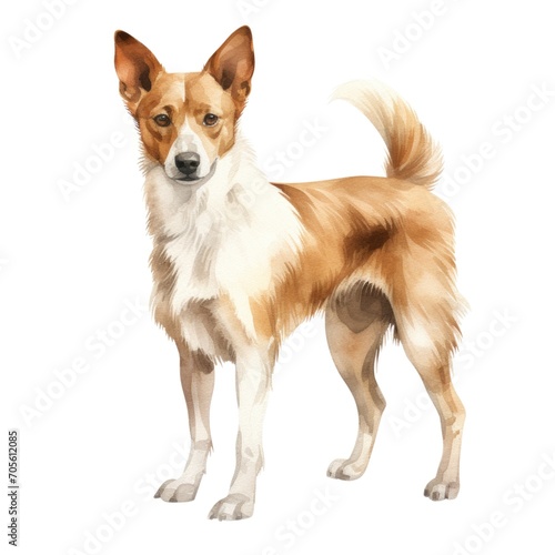 Portuguese Podengo dog breed watercolor illustration. Cute pet drawing isolated on white background.