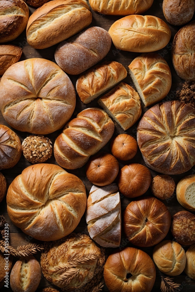 Top view of the texture of a fresh delicious variety of breads and buns. Bakery, food, agricultural crops, farming concepts. Top view of the texture of a fresh delicious variety of breads and buns. Bakery, food, agricultural crops, farming concepts.