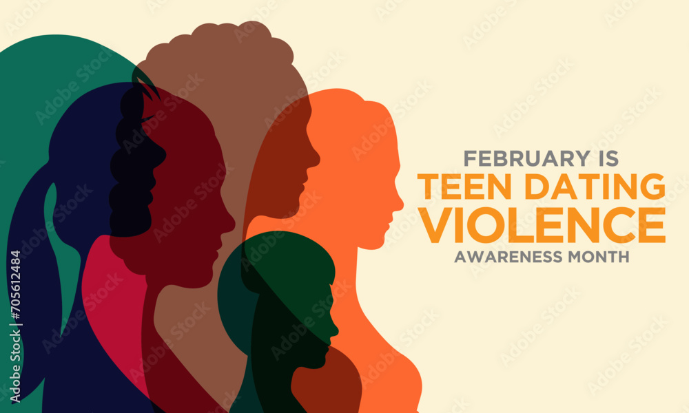Teen Dating Violence awareness month (TDVAM) observed every year in February. is a national effort to raise awareness about teen dating violence and promote healthy relationships. Vector illustration. - obrazy, fototapety, plakaty 