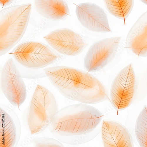 Seamless translucent texture of orange foliage skeleton on white background for creative design