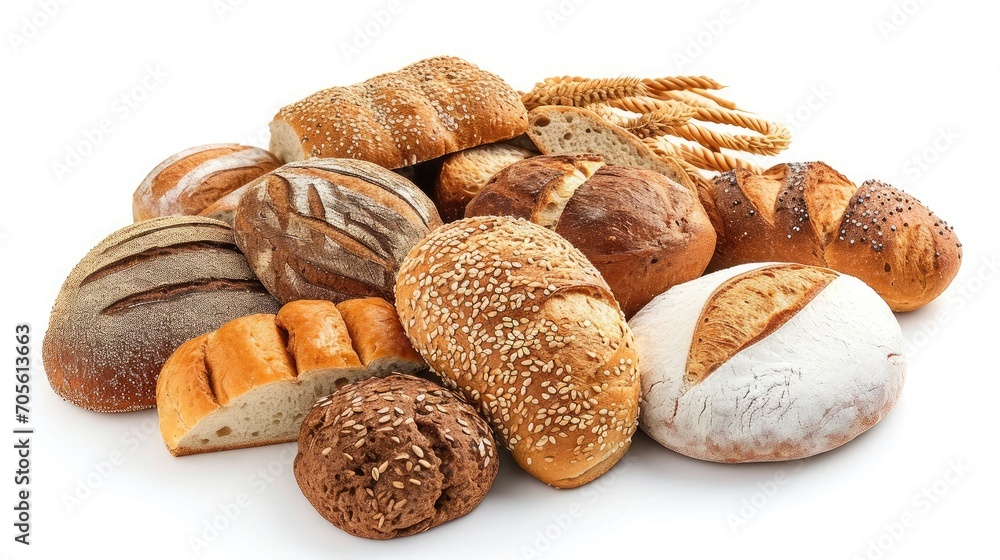 Assortment of baked bread on wooden table background Assortment of baked bread on wooden table background