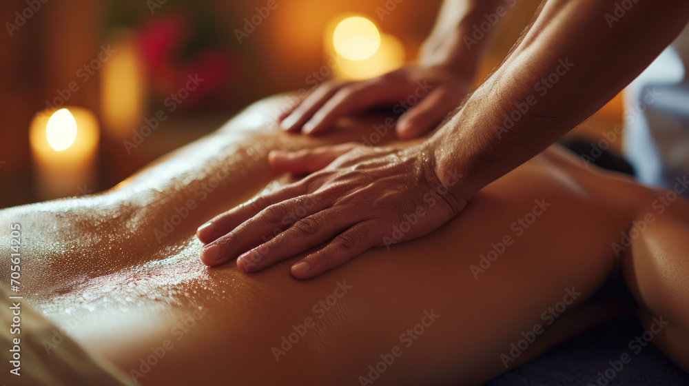 custom made wallpaper toronto digitalClose-up of a man receiving therapeutic, relaxing back massage in a serene spa setting.