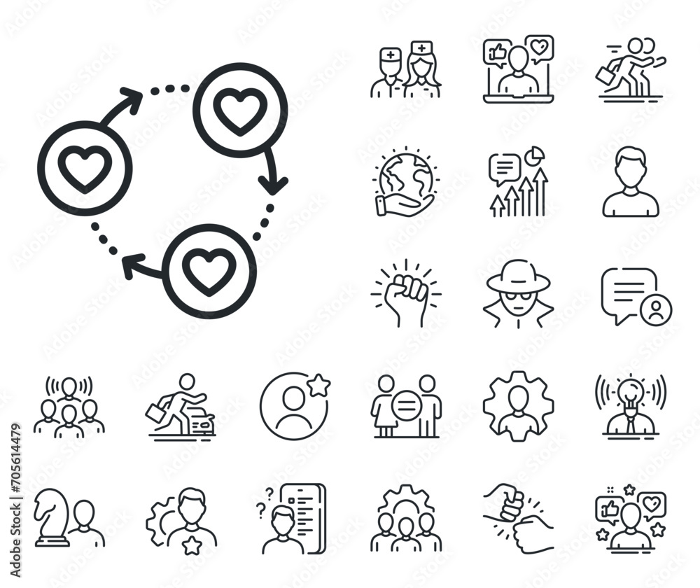 Friendship love sign. Specialist, doctor and job competition outline icons. Friends community line icon. Assistance business symbol. Friends community line sign. Vector - obrazy, fototapety, plakaty 