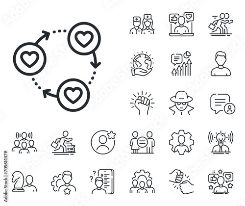 Friendship love sign. Specialist, doctor and job competition outline icons. Friends community line icon. Assistance business symbol. Friends community line sign. Vector