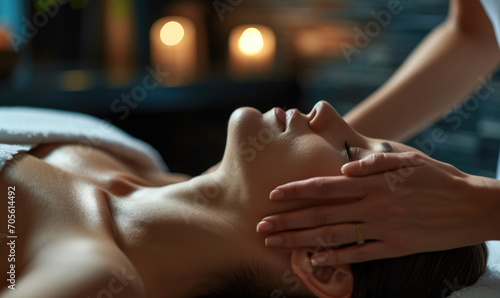 Gentle hands giving a relaxing face massage  focusing on wellness and tranquility.
