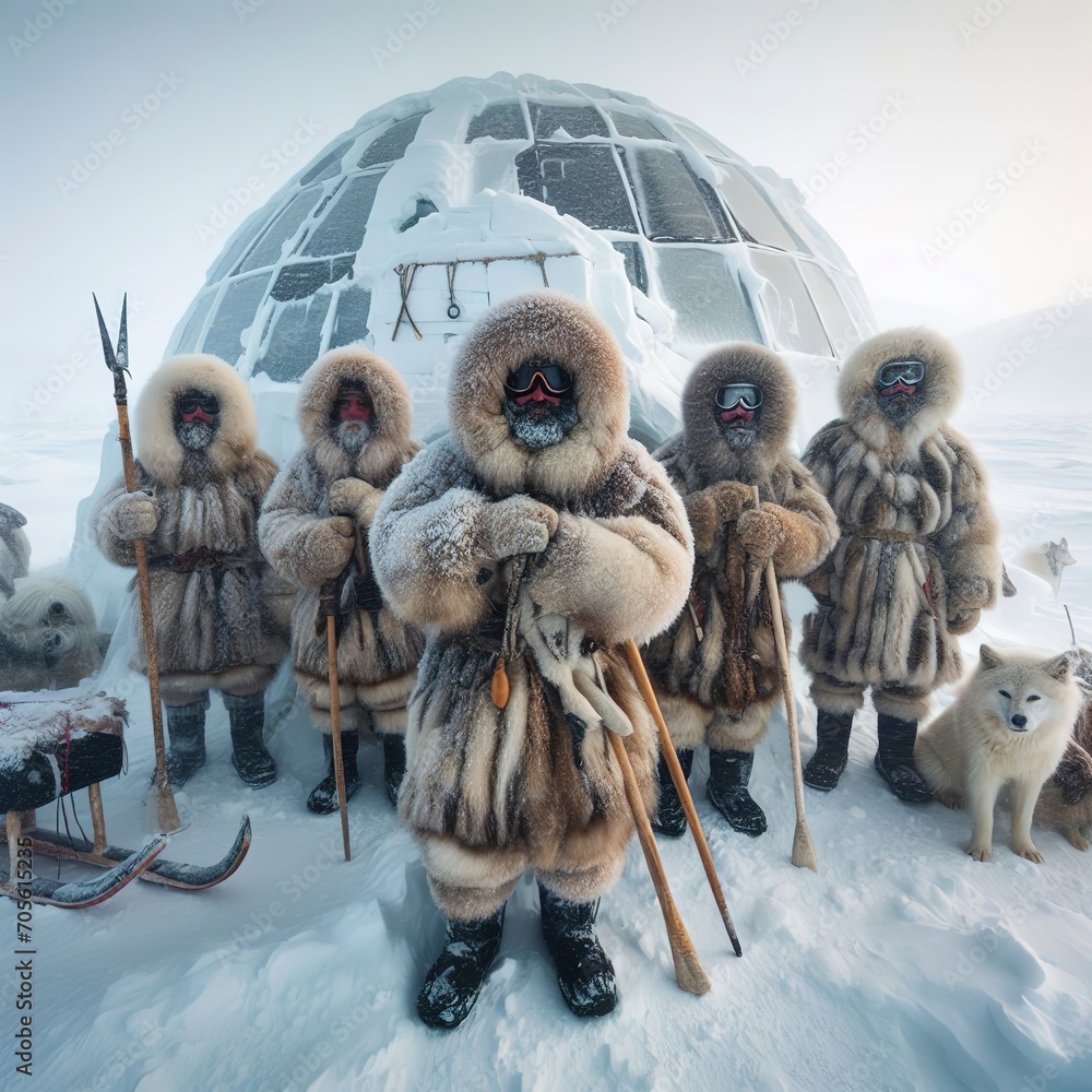 Eskimo people living in extreme weather condition - obrazy, fototapety, plakaty 