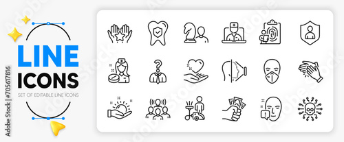 Chess, Ranking and Sunny weather line icons set for app include Nurse, Cyber attack, Hold heart outline thin icon. Hiring employees, Clapping hands, Fingerprint pictogram icon. Vector
