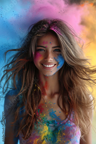vertical portret of woman in holi ai generated art