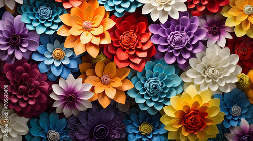 Multi-colored flower wall background, generative ai