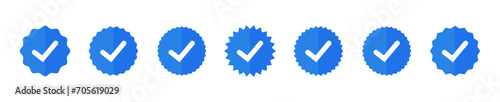 Set of blue verification check marks social media account badge label vector illustration photo