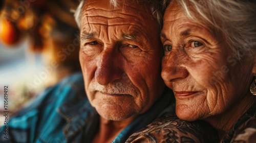 An intimate close-up of an older man and woman. Perfect for showcasing love, companionship, and the beauty of aging together. Ideal for use in advertisements, brochures, and social media posts © Fotograf