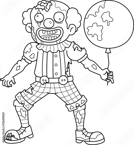 Zombie Clown Isolated Coloring Page for Kids