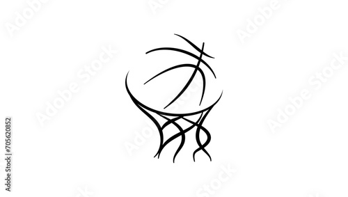 basketball ball in a basket, black isolated silhouette