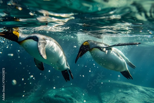 Penguin chase tuna underwater