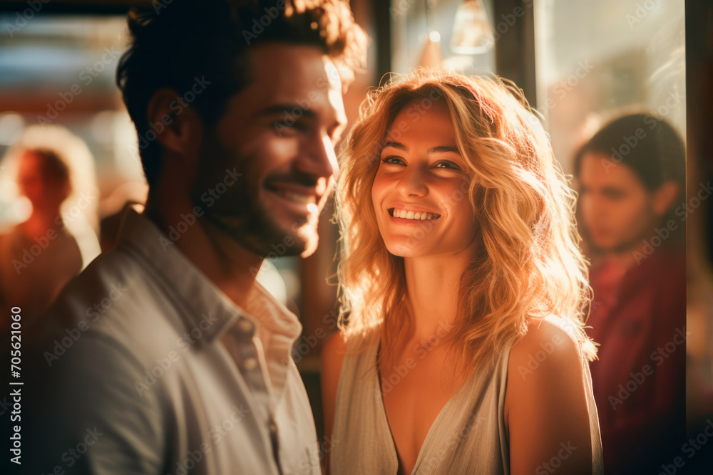 Captivating Moment Between Smiling Lovers in a Warm Glow, selective focus Captivating Moment Between Smiling Lovers in a Warm Glow, selective focus
