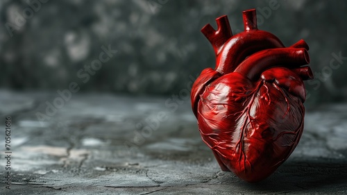 Realistic human heart model on a dark textured background photo