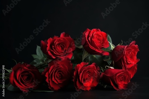 Bouquet of red roses on a black background. Generative AI