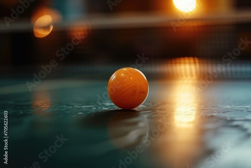 A ping pong ball sitting on top of a table. Can be used for sports or recreational themes photo