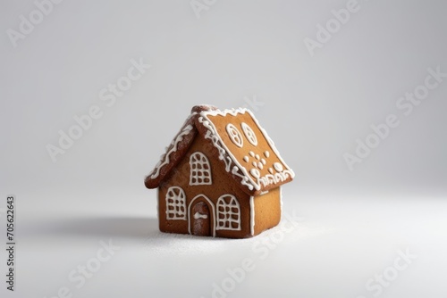 Christmas gingerbread house isolated on white pastel background. Generative AI