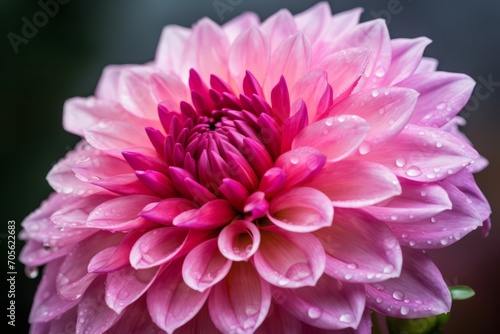 Close up of blooming pink flower with water drops. Generative AI