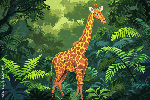cartoon style of a giraffe in the forest