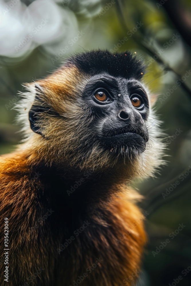 Fototapeta premium A detailed view of a monkey with a blurred background. Suitable for various uses