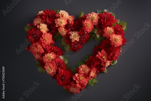 Heart shape made of red flowers. Generative AI