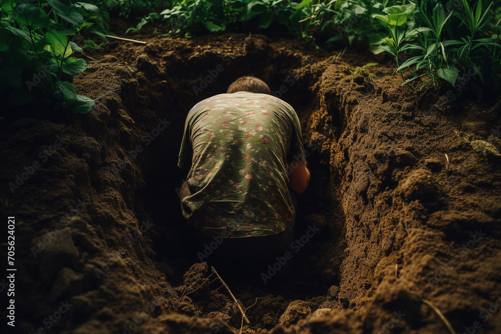 illustration of a man digging a hole in the ground. Created with ...