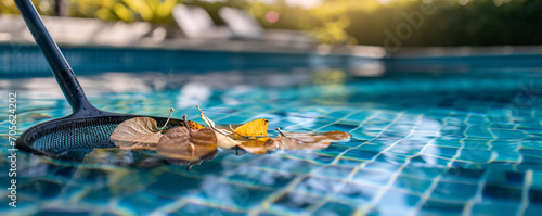 Swimming Pool Maintenance Concept. Pool Opening and Closing, Skimmer replacement, Leak repair, Plumbing, Drain, Clean.