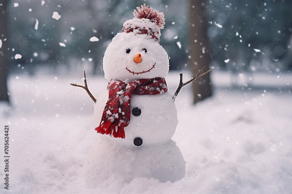 Cute snowman in the snow. Winter white background. Cute snowman in the snow. Winter white background.