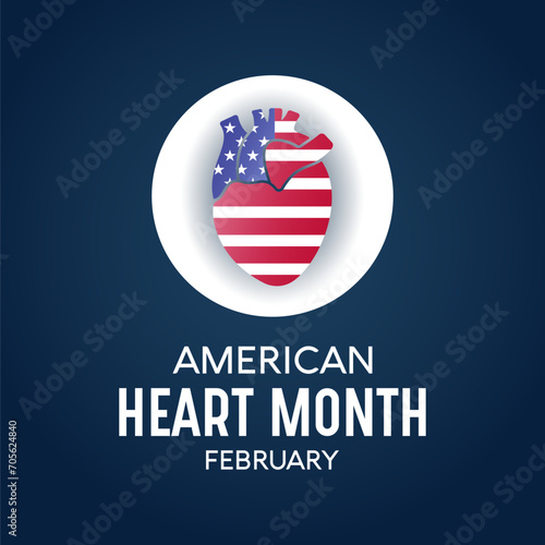 American heart month is observed every year in February. February is american heart month. Vector template for banner, card, poster with background. Vector illustration.