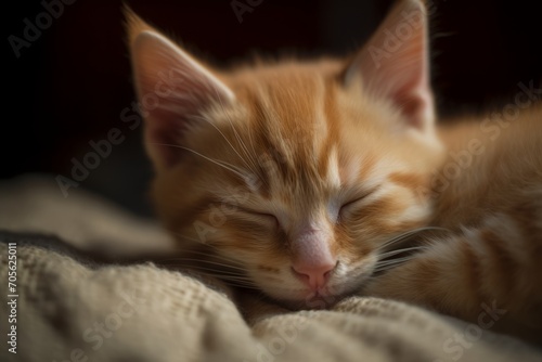 Close up of a sleepy kitten. Generative AI © KaterynaVS