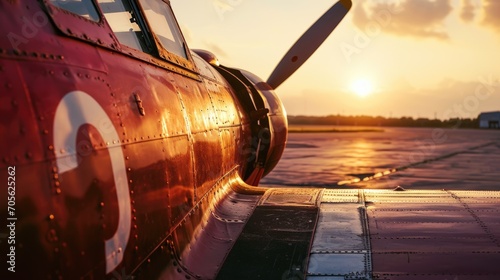 A detailed view of a propeller on a plane. Can be used to showcase aviation, transportation, or travel themes