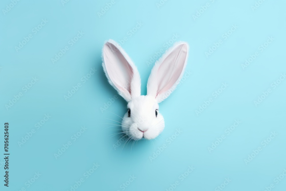 White rabbit on blue background. Generative AI White rabbit on blue background. Generative AI