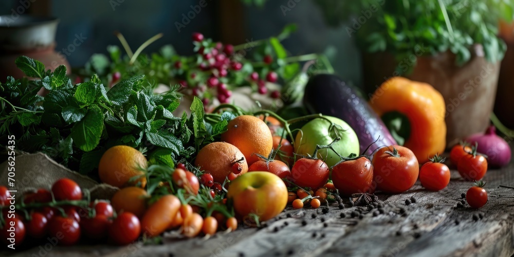A table filled with a diverse selection of fresh fruits and vegetables. Perfect for healthy eating concepts and food-related projects