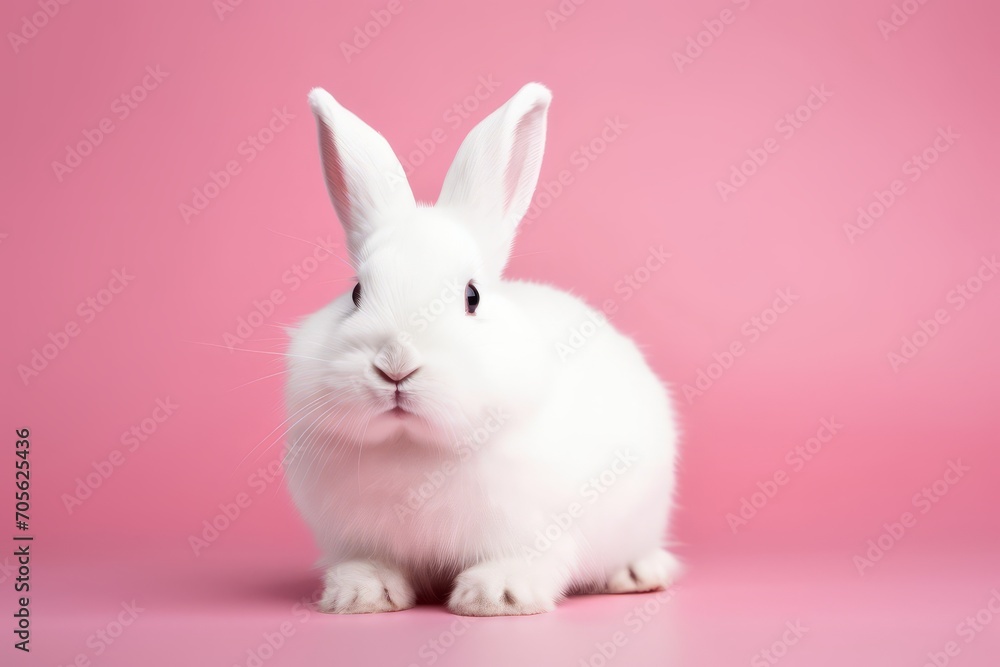 White rabbit on pink background. Generative AI