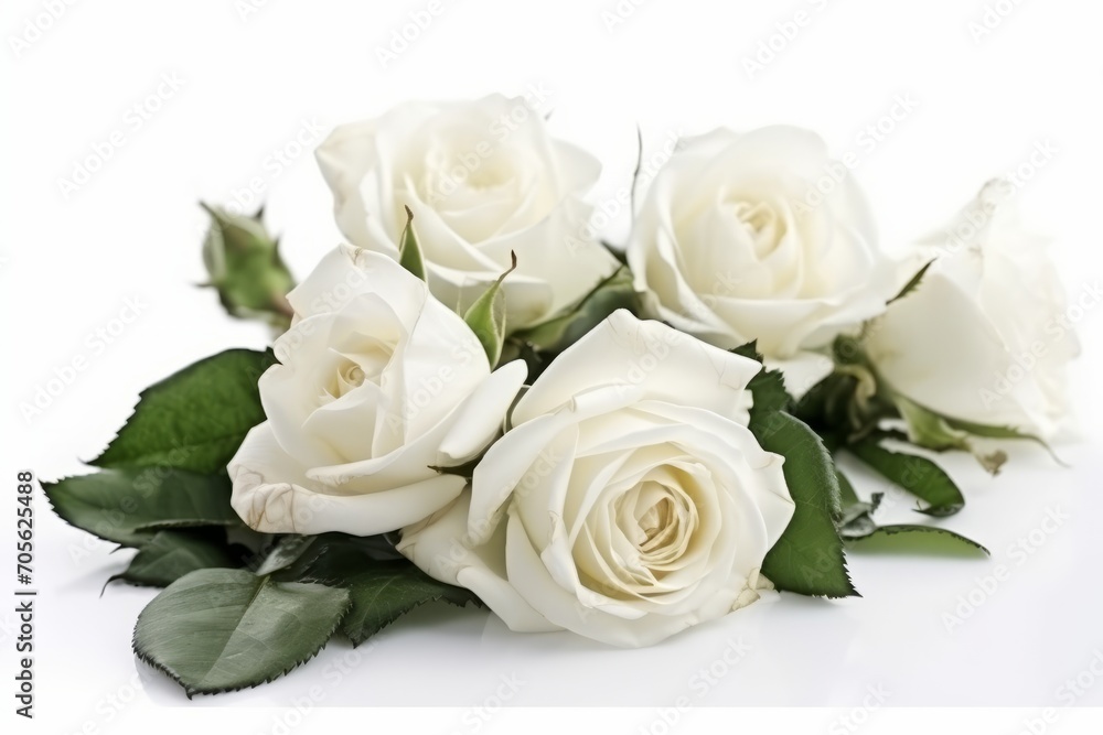 White roses isolated on a white background. Generative AI