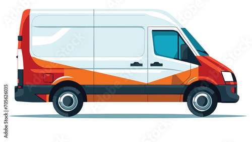 A sleek modern delivery van is parked and featured in a vibrant vector illustration