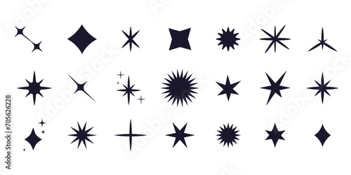 Set star sparkle silhouette y2k burst, geometry abstract shape isolated on white background. Collection futuristic hipster design elements