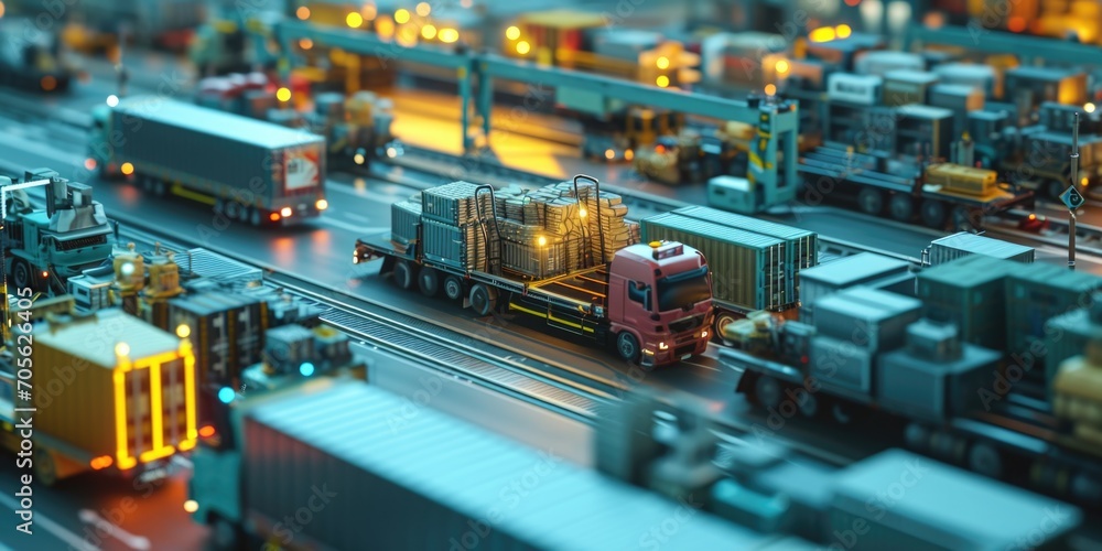 A group of trucks parked on a street. Ideal for transportation and logistics concepts A group of trucks parked on a street. Ideal for transportation and logistics concepts