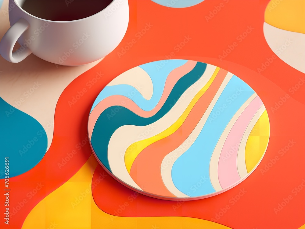 Fototapeta premium Elegant Ceramic Coaster Mockup for Tableware - AI Generated
