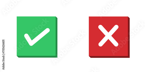 yes and no buttons, do and don't button, tick and cross buttons, checkmark and crossmark button isolated on white and transparent background in 3d square green and red color vector illustration