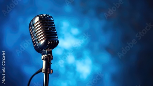 Vintage microphone with a blue abstract background