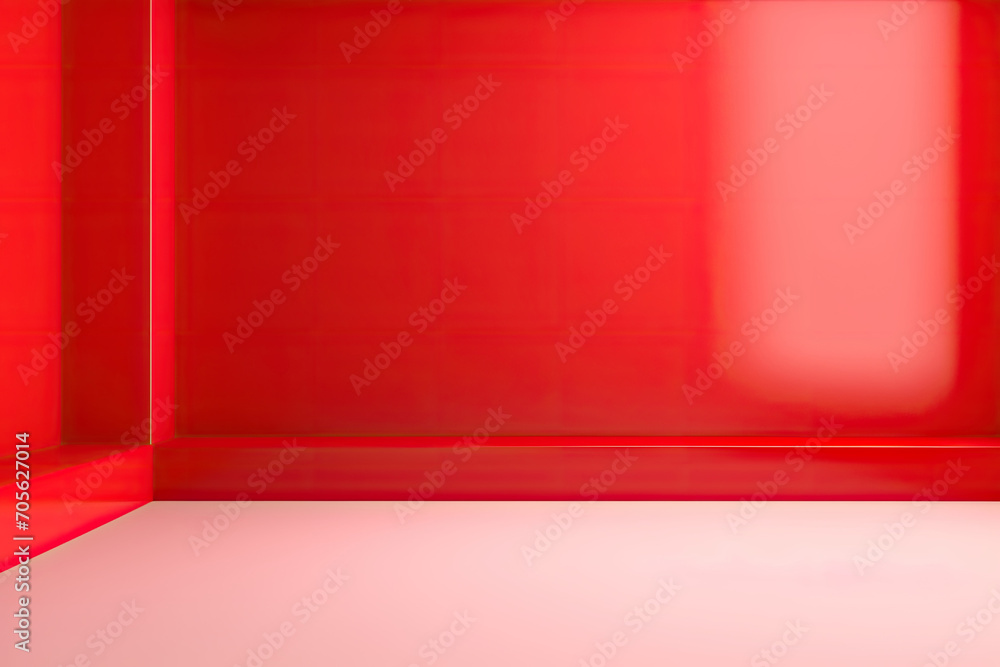 Obraz premium This image showcases a bright red room with a window and a red floor. It's perfect for use in interior design concepts, real estate promotions, or architectural presentations.
