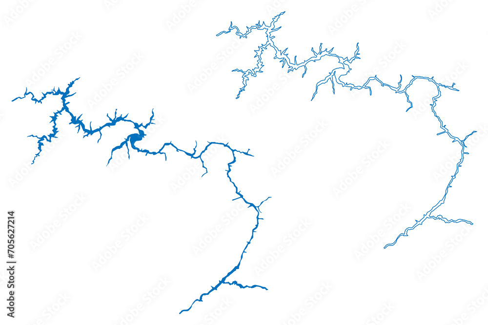 Sayano-Shushenskaya Lake (Russian Federation, Russia) map vector illustration, scribble sketch Reservoir Sayano Shushenskaya Dam map..